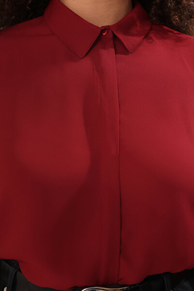 Trendyol Curve Bordová šifónová košeľa vyššej veľkosti – dlhý rukáv, gombík – Tbbaw23Ax00004