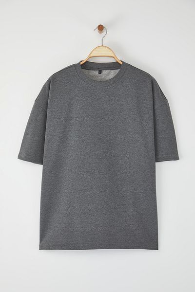 Edit by Trendyol Anthracite Melange Oversize/Φαρδιά κοπή Βαμβακερό χοντρό βασικό μπλουζάκι TEDSS25TS00005