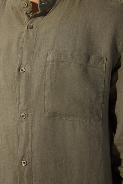 Trendyol Collection Haki Limited Edition 100% Linen Oversized Fit Shirt Tmnss25Go00058