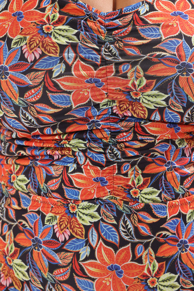 Trendyol Curve Orange Deep V Back Cut Out Detailed Floral Print Plus Size Swimsuit Tbbss25Am00015