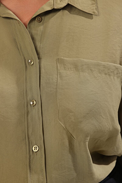 Trendyol Curve More Sustainable Khaki Modal Soft Tuşe Woven Plus Size Shirt Tbbss25Ax00027