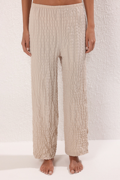 Trendyol Collection Bézs színű szőtt, húzózsinóros strandblúz-nadrág szett TBESS25AU00062