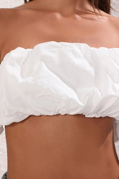 Trendyol Collection Εκρού υφαντό μπαλόνι 100% βαμβακερή μπλούζα παραλίας TBESS25BZ00003