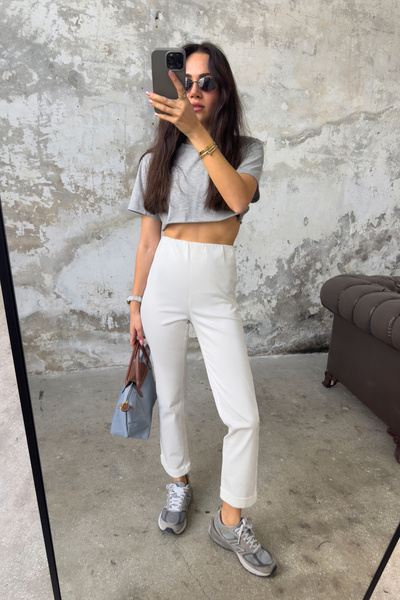 Trendyol Collection Білі бавовняні штани-сигарети з еластичною талією TWOSS25PL00093 з еластичною талією TWOSS25PL00093