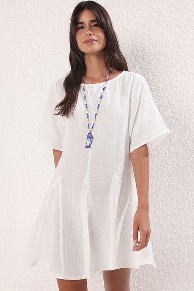 Trendyol Collection Ecru Muslin 100% βαμβακερό φόρεμα παραλίας TBESS25EL00135