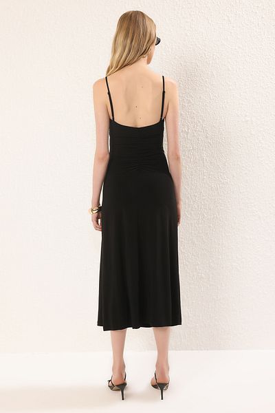 Trendyol Collection Black Plain Shirring / Drape Maxi Knitted Dress Twoss25El00539