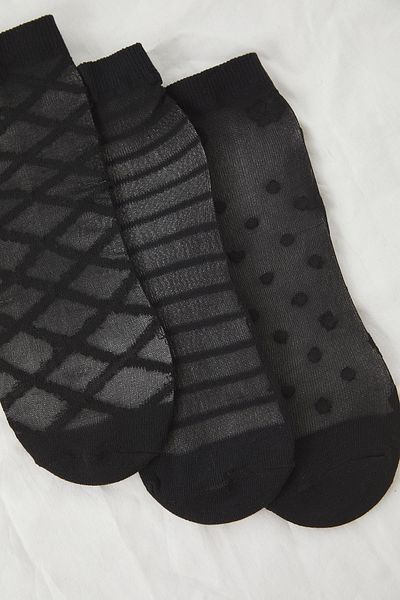 Trendyol Collection 3 пакета черни жакардови чорапи на точки и райе THMSS25CO00011