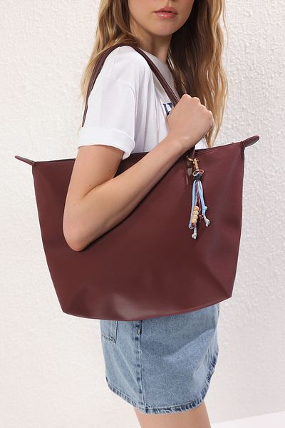 TRENDYOL SHOES Burgunder Charm Accessoire Detaillierte Damen Maxi Tote Schultertasche TAKSS25OC00018