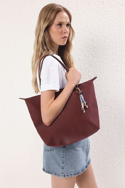 TRENDYOL SHOES Burgunder Charm Accessoire Detaillierte Damen Maxi Tote Schultertasche TAKSS25OC00018
