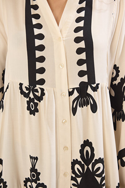 Trendyol Modest Tkané šaty z ecru viskózy TCTSS24EB00221