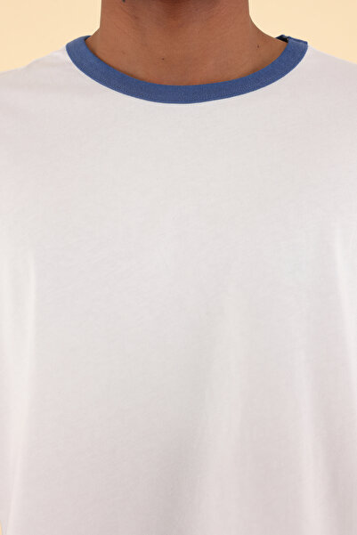 Trendyol Collection Unisex Oversize Saks T-Shirt - Stripe Sleeves, 100% Cotton, Tmnss25Ts00099