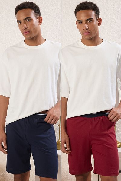 Trendyol Collection Navy-Burgundy Regular Fit 2-Piece Knitted Shorts Tmnss25Sr00045