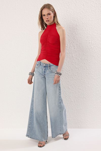 Trendyol Collection Κόκκινο ντραπέ Λεπτομερές πλεκτό μπουστάκι TPRSS25BS00002