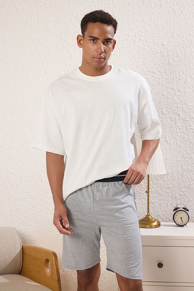 Trendyol Collection Navy-Gray Regular Fit 2-Piece Knitted Shorts Tmnss25Sr00045