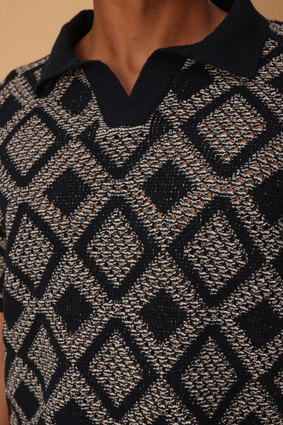 Trendyol Collection Námořnická modrá Oversize/široký střih prolamovaný polo výstřih Pletené tričko TMNSS25PO00040