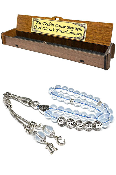 Fabula Silver İsimli Tesbih Erkek Hediye Kişiye Özel Harfli Cam Tesbih