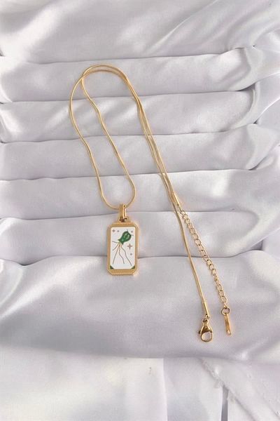 Clariss 316L Steel Gold Color White Enamel Tarot Necklace