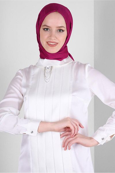 Alvina DRAPE DETAILED ACCESSORIES SATIN BLUZ 43573