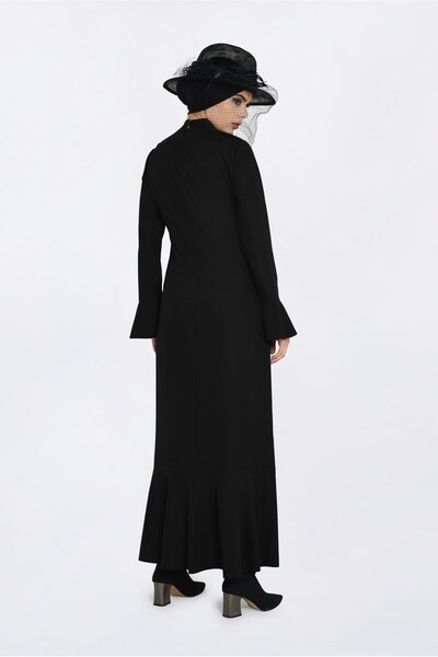 Alvina YAKASI BAĞCIKLI VOLANLI ELBİSE 4786