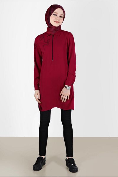 Alvina Zippered Embroidery Detailed Tunic 41758