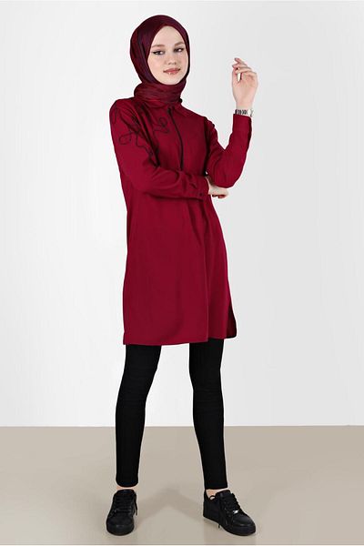 Alvina Zippered Embroidery Detailed Tunic 41758