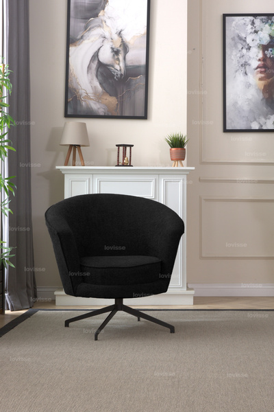 LOVİSSE HOME Siyah 360 Döner Berjer - Modern Tekli Koltuk - Siyah - Ofis koltuğu