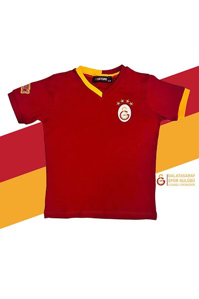 Galatasaray Original Licensed Red Basic Children's T-Shirt Gs Lion Printed Gift with Wooden Box