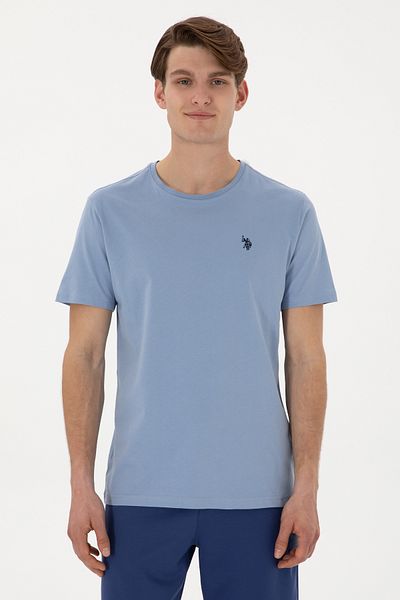 U.S. Polo Assn. Tricou de bază albastru cu decolteu pentru ciclism pentru bărbați 50298035-VR036
