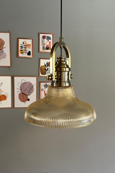 Bamyum Stark Cam Bal Rengi Tekli Avize Delikli Eskitme Başlık Retro Sarkıt Lamba Salon Aydınlatma