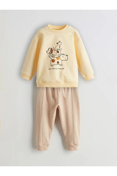 LC Waikiki Lcw Baby Sari Printed Baby Boy Sweatshirt and Sweatpants Set of 2