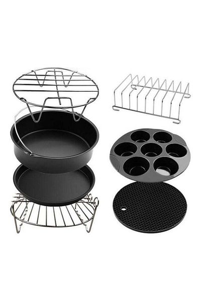 Generic 7 Piece Air Fryer Stainless Steel Accessories Black