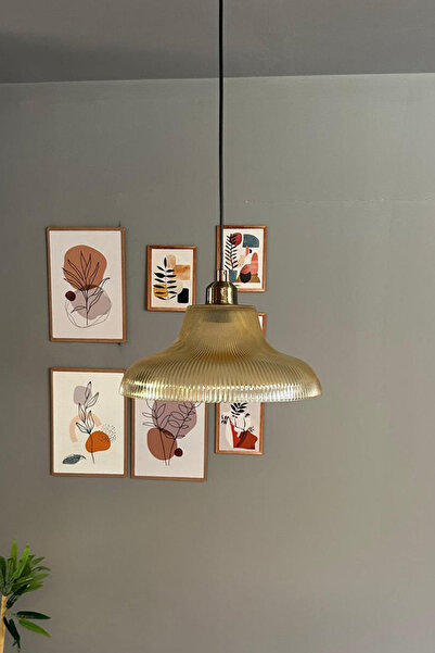 Bamyum Stark Cam Bal Rengi Tekli Avize Yarım Lale Başlık Retro Sarkıt Lamba Salon Aydınlatma