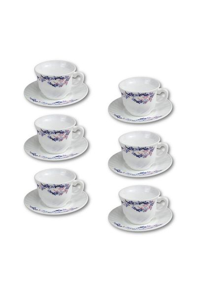 Melrich 6-Piece Opal ware Coffee Tea Cup and Saucer Set Service 6 x Coffee Cups with 6 x Saucers