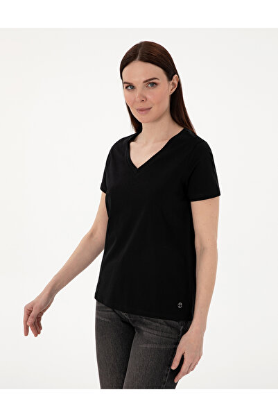 Pierre Cardin Black Regular Fit V-Neck Basic T-Shirt 50305749-Vr046