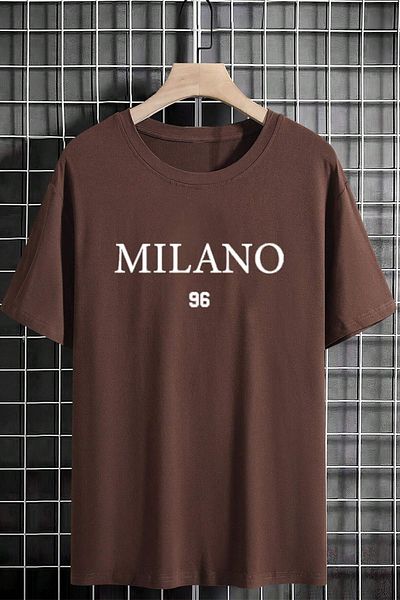 uyguntarz Мъжка кафява тениска с надпис 96 Milano