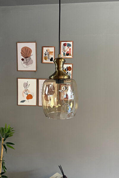 Bamyum Pearl Cam Bal Rengi Tekli Avize Eskitme Tokmak Başlık Retro Sarkıt Lamba Salon Aydınlatma