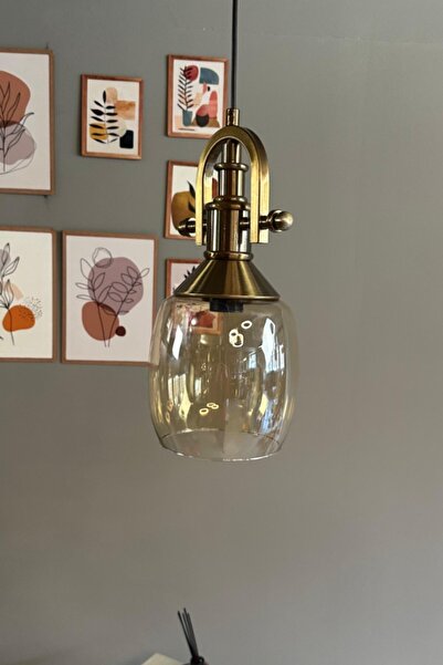 Bamyum Pearl Cam Bal Rengi Tekli Avize Gemici Eskitme Başlık Retro Sarkıt Lamba Salon Aydınlatma