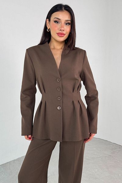 Cappmoda TKM-03708 Καφέ Μπουφάν με κουμπιά Παντελόνι Casual Σετ
