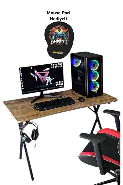 hey modüler mobilya Heygaming Profesyonel Oyuncu Masası Ceviz Bilgisayar Çalı...