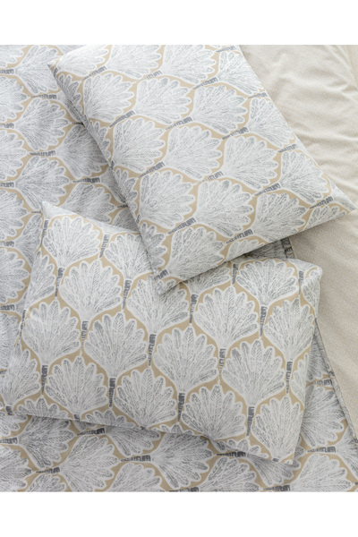 Madame Coco Kerman King Size Pamuklu Baskılı Nevresim Takımı - Bej/Gri