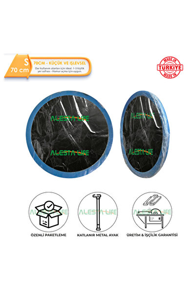 Alesta Life Siyah Pratik Yer Sofrası | 21 Cm Katlanabilir Metal Ayaklı | Hamur Açma Tahtası | Oyun Masası