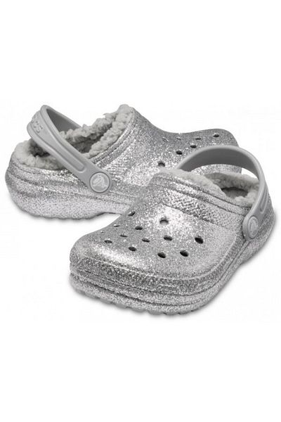 Crocs Saboti Crocs Classic Glitter Lined Clog Kids Argintiu - Silver 28-29 EU - C11 US