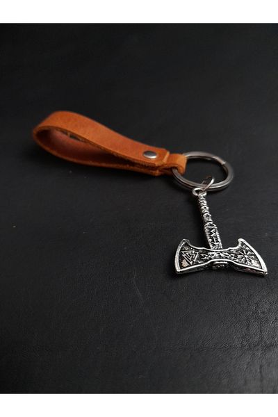 BSN Store Leather Keychain Viking Thor Real Leather Keychain with Axe Figure