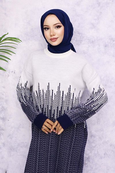 giyze Πλεκτό φόρεμα με σχέδιο Navy Blue 6208