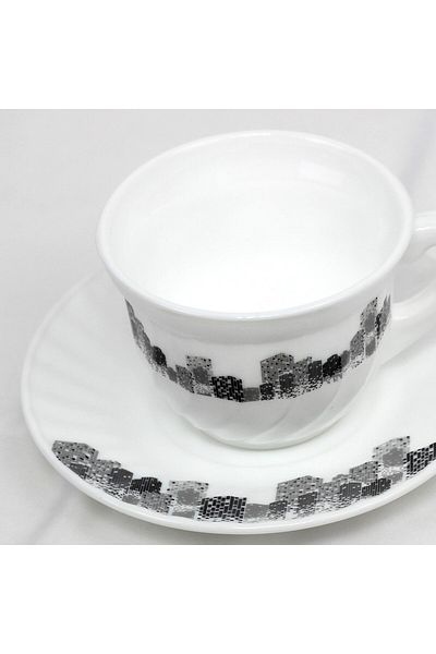 Melrich 6-Piece Opal ware Coffee Tea Cup and Saucer Set Service 6 x Coffee Cups with 6 x Saucers