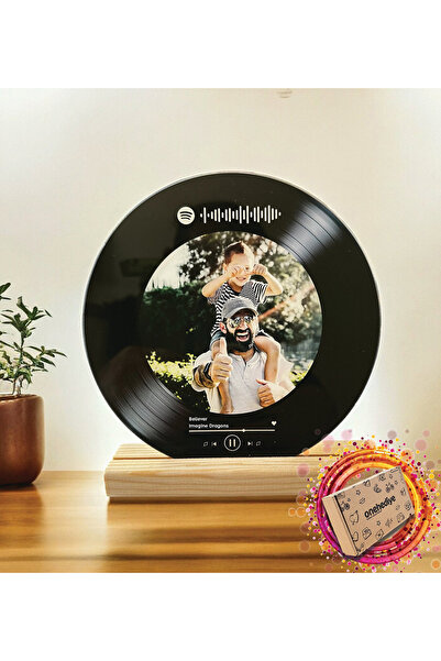 onehediye Size Özel Tasarlanan Fotoğraflı Spotify Şarkı Barkodlu Yuvarlak Pla...