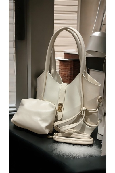 Satuna Makyaj Çantası Hediyeli Ayarlanabilir Askılı Kilit Detaylı Kadın Krem ...