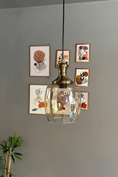 Bamyum Pearl Cam Bal Rengi Tekli Avize Eskitme Tokmak Başlık Retro Sarkıt Lamba Salon Aydınlatma