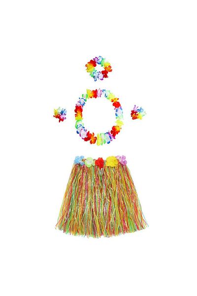 SAVA HOME COLLECTİON Adult and Children Compatible Luau Aloha Hawaiian Necklace Colorful Skirt Crown and Bracelet Set