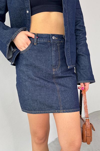 Cappmoda TKM-03702 Navy Blue τζιν μπουφάν με κουμπωτά μίνι φούστα διπλό σετ
